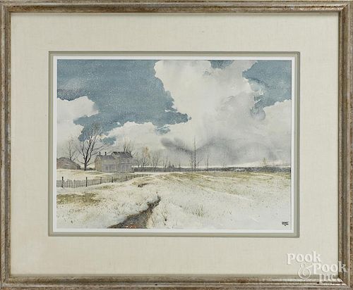 James Ross (American 1871-1944), watercolor and gouache landscape, signed lower right, 14'' x 19''.