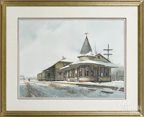 James Ross (American 1871-1944), watercolor and gouache New Hope Train Station, signed lower left