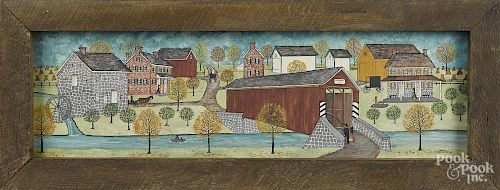 Dolores Hackenberger (American, b. 1930), oil on canvas Amish town scene, signed lower right