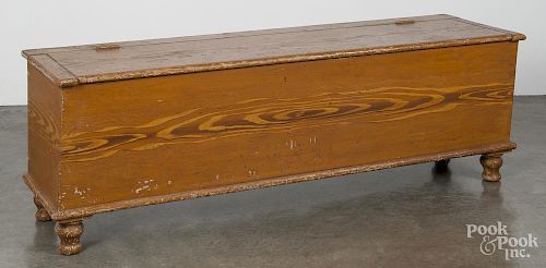 Pennsylvania painted pine bench, 19th c., with a lift lid