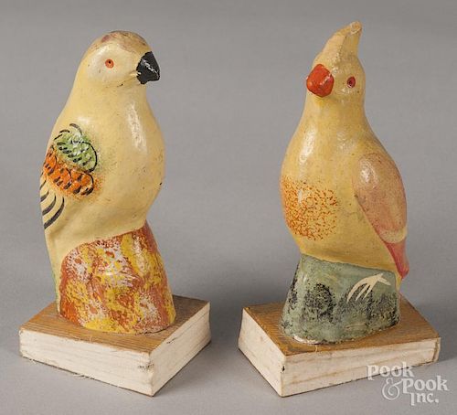 Two composition bird squeak toys, 19th c., 6 1/4'' h.