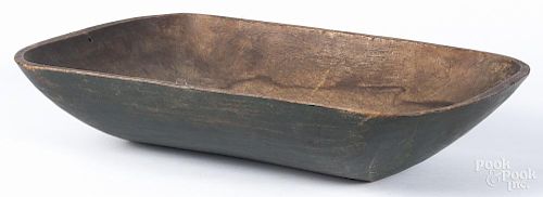 Painted wood trencher, 19th c., retaining a later green surface, 20 3/4'' w., 12 3/4'' d.
