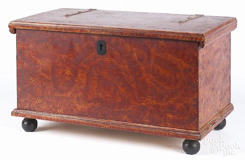 Contemporary painted pine miniature blanket chest, signed Martha Warwood