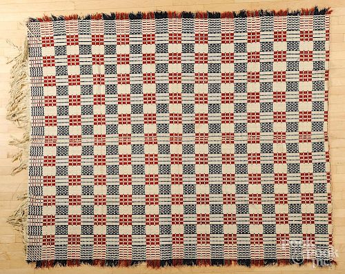 Two Pennsylvania overshot coverlets, mid 19th c., 80'' x 82'' and 92'' x 74''.