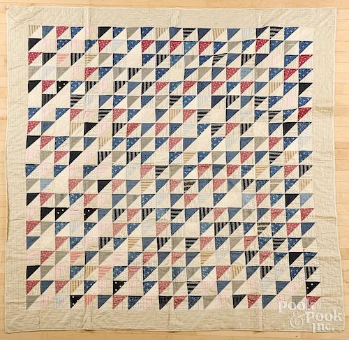 Two patchwork quilts, late 19th c., one in a love entangled pattern, 74'' x 72 1/2''