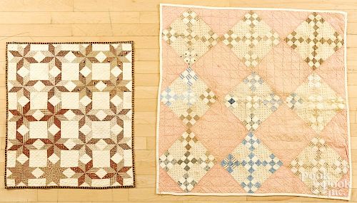 Two Pennsylvania patchwork crib quilts, late 19th c., one is a nine-patch, 39'' x 37"
