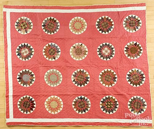 Pennsylvania patchwork sunflower quilt, late 19th c., 81 1/2'' x 70 1/2''.