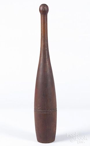 Turned wooden Indian club, ca. 1900, 22'' h.