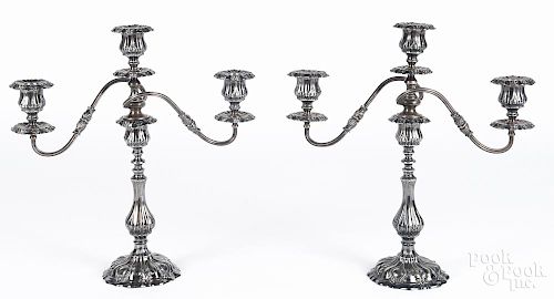 Pair of silver-plated candelabra, 17'' h.