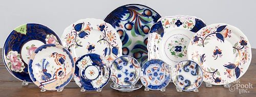 Eleven Gaudy Welsh plates and bowls of various sizes, patterns to include Sea Horse, Pinwheel, Venus