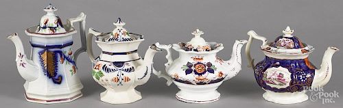 Four Gaudy Welsh teapots, patterns to include Autumn Leaf, Bittersweet, Victoria and Albert