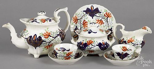 Gaudy Welsh tea service in the Butterfly pattern, to include a teapot, 7 1/2'' h., a creamer