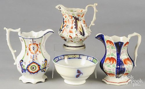 Two Gaudy Welsh pitchers, patterns to include Conwy and Betws-Y-Coed