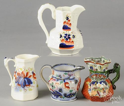 Mason's ironstone chinoiserie creamer, 19th c., 4 1/4'' h., together with three Gaudy Welsh creamers.