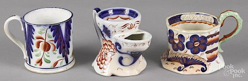 Two Gaudy Welsh shaving mugs in the Bethesda and Daisy Chain patterns