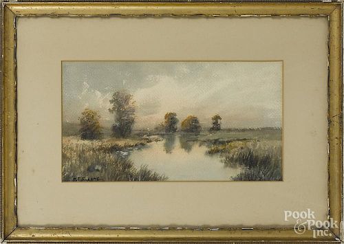 Watercolor landscape, ca. 1900, signed A.T. Ba__, 7 1/2'' x 13 3/4''.