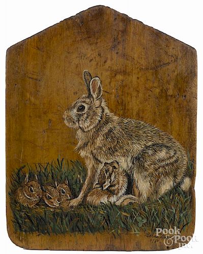 Berni Bruce Koutch (American 20th c.), oil on board of a rabbit, signed lower right