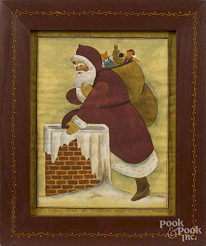 Hetherly Yale (American 20th c.), two watercolor works of Santa Claus, both signed, 8'' x 6''
