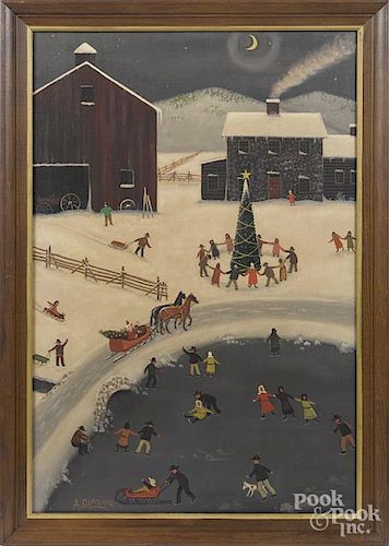 A. Glazier (East Berlin, Pennsylvania 20th c.), oil on canvas ice skating scene, signed lower left