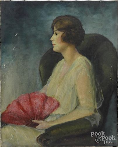 Virginia Wilson, early 20th c., oil on canvas portrait of a woman, signed lower right, 35'' x 28''.