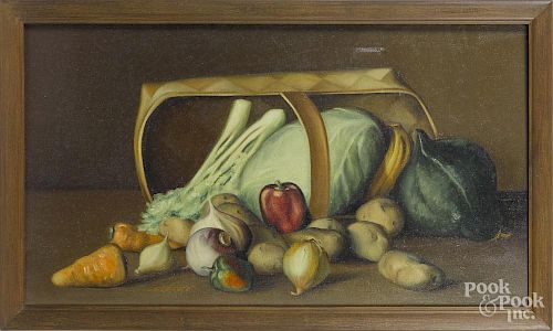 Oil on canvas still life, early 20th c., signed L. B. Carver, 17'' x 30''.