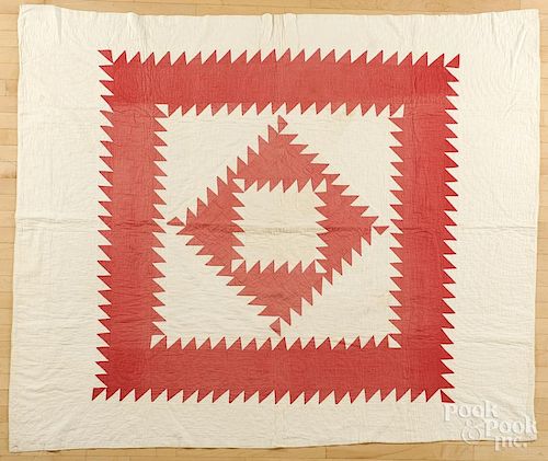 Pennsylvania patchwork feathered sawtooth diamond in a square quilt, early 20th c., 82 1/2'' x 71''.