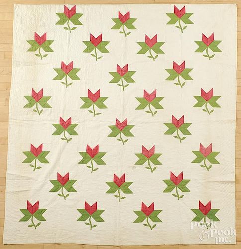 Pennsylvania appliqué peony quilt, 19th c., 71 1/2'' x 71 1/2''.