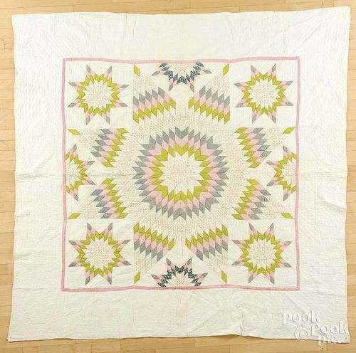 Patchwork broken star quilt, 19th c., 83'' x 83''.