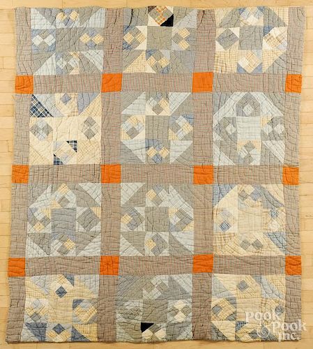 Two patchwork quilts, 20th c., to include a nine-patch variation, 62'' x 74'', and a basket quilt