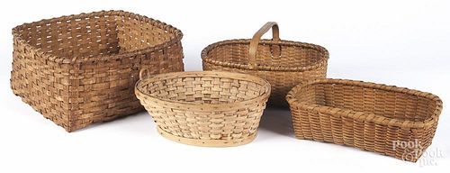 Four splint gathering baskets, 19th c., including one with a pine bottom, largest - 6 1/2'' h.