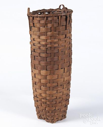 Unusual tall splint basket, 19th c., with three loop handles, 22'' h.