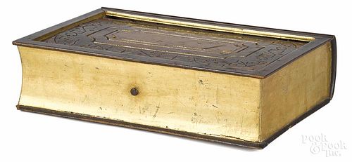 Burled and gilt book-form box, 19th c., 12 1/2'' h., 8 3/4'' w.