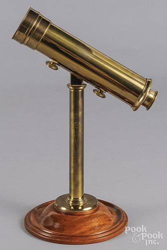 Brass table top kaleidoscope, late 19th c., stamped Van Cort, mounted to a walnut stand, 15'' h.