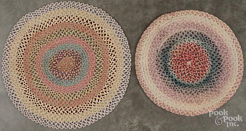 Two Pennsylvania braided mats, early 20th c., 13'' dia. and 16'' dia.