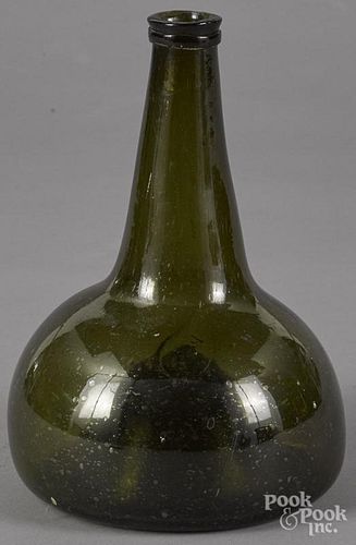 Blown green chestnut bottle, 19th c., 8'' h.