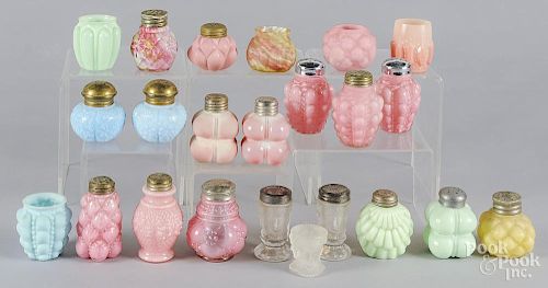 Victorian glass shakers, late 19th c., to include satin glass, frosted glass etc., tallest - 3 1/2''.