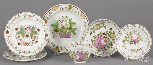 Four Queens rose strawberry pearlware plates, 19th c., largest - 7 1/2'' dia.