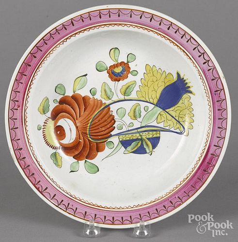 Kings rose oyster pattern pearlware shallow soup bowl, 19th c., 10'' dia.