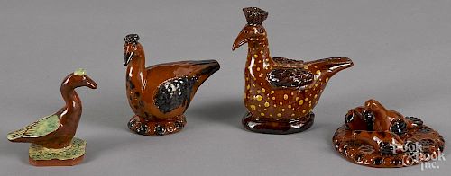 Three contemporary James Nyeste redware whimsical figures, dated 1986 and 1984, tallest - 5''