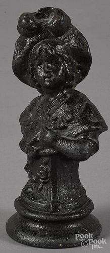 Cast iron bust of a young girl doorstop, ca. 1900, 7 1/4'' h.