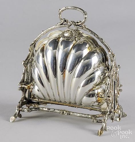 Walker & Hall Sheffield silver-plated muffin warmer, late 19th c., with faux bamboo supports