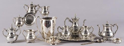 Silver-plate, 19th/20th c., to include a tea service, a chamber stick, a water pitcher, etc.