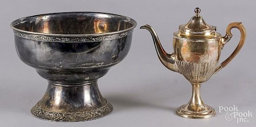 Silver-plated fruit cooler, ca. 1900, stamped American Soda Ft. Co., 8 1/2'' h., 12 1/4'' dia.