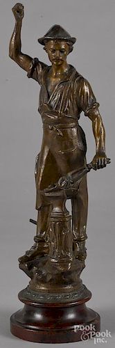 Bronze spelter blacksmith statue, ca. 1900, 21 1/2'' h.
