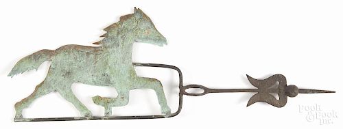 Sheet copper running horse weathervane, 19th c., with a cast iron directional arrow, 28 1/2'' l.