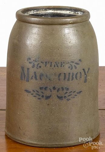 Stoneware snuff crock, inscribed Fine Maccoboy, 19th c., 9 1/4'' h.