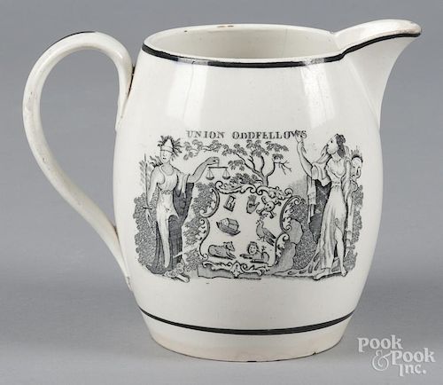 English pearlware pitcher, early/mid 19th c., with double-sided transfer decoration
