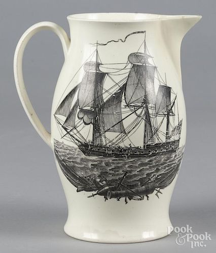 English creamware maritime pitcher, 19th c., with transfer decoration of Susan's Farewell