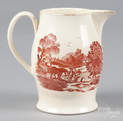 English transfer decorated pitcher, 19th c., depicting Come Box The Compass