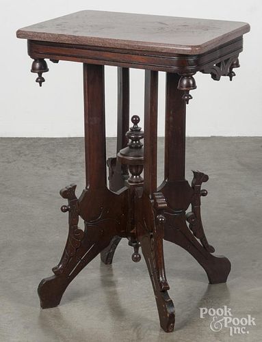Victorian marble top stand, late 19th c., with rose marble, 29'' h., 20'' w.